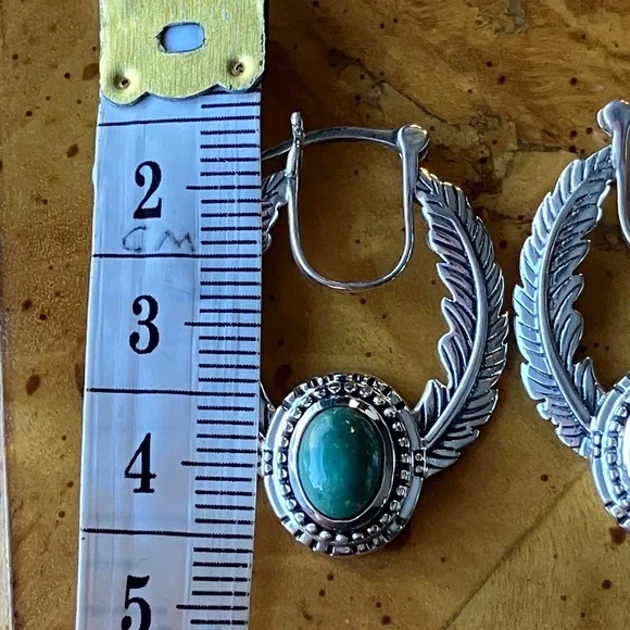 Nevada Turquoise Sterling Silver Feather Earrings